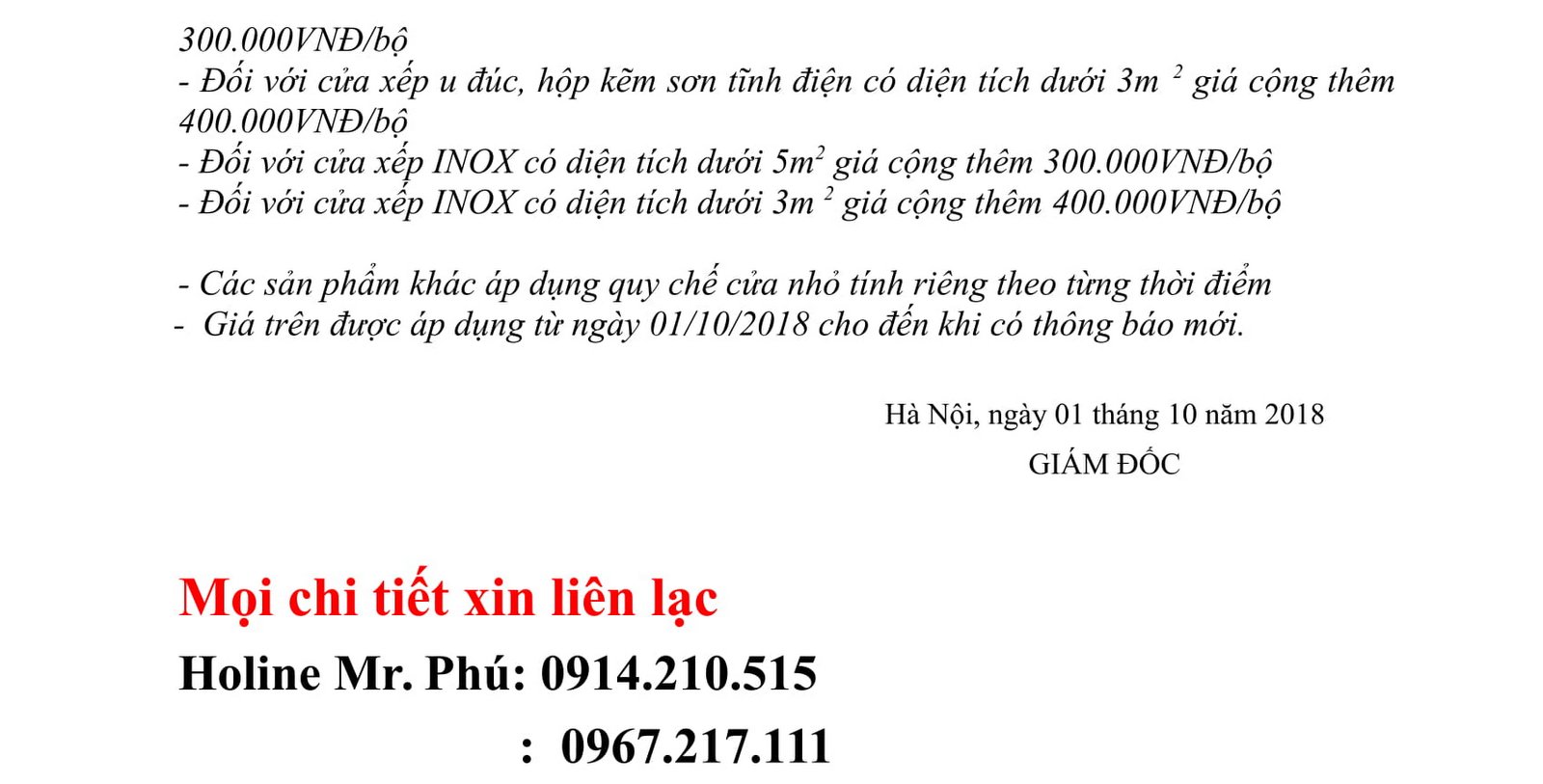 Báo giá cửa xếp tại Hà Nội